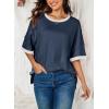 imageDokotoo Summer Tops for Women 2025 Loose Oversized T Shirts Crewneck Color Block Side Slits Basic Tee BlousesNavy Blue