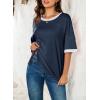 imageDokotoo Summer Tops for Women 2025 Loose Oversized T Shirts Crewneck Color Block Side Slits Basic Tee BlousesNavy Blue