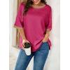 imageDokotoo Summer Tops for Women 2025 Loose Oversized T Shirts Crewneck Color Block Side Slits Basic Tee BlousesPink