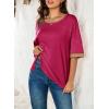imageDokotoo Summer Tops for Women 2025 Loose Oversized T Shirts Crewneck Color Block Side Slits Basic Tee BlousesPink