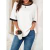 imageDokotoo Summer Tops for Women 2025 Loose Oversized T Shirts Crewneck Color Block Side Slits Basic Tee BlousesWhite