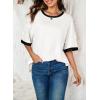 imageDokotoo Summer Tops for Women 2025 Loose Oversized T Shirts Crewneck Color Block Side Slits Basic Tee BlousesWhite