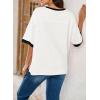 imageDokotoo Summer Tops for Women 2025 Loose Oversized T Shirts Crewneck Color Block Side Slits Basic Tee BlousesWhite