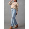 imageDokotoo Sweaters for Women Casual Crewneck Long Sleeve Floral Print Cable Knit Pullover Sweater TopsApricot