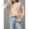 imageDokotoo Sweaters for Women Casual Crewneck Long Sleeve Floral Print Cable Knit Pullover Sweater TopsApricot