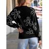 imageDokotoo Sweaters for Women Casual Crewneck Long Sleeve Floral Print Cable Knit Pullover Sweater TopsBlack