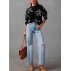 imageDokotoo Sweaters for Women Casual Crewneck Long Sleeve Floral Print Cable Knit Pullover Sweater TopsBlack