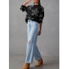 imageDokotoo Sweaters for Women Casual Crewneck Long Sleeve Floral Print Cable Knit Pullover Sweater TopsBlack
