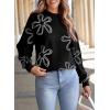 imageDokotoo Sweaters for Women Casual Crewneck Long Sleeve Floral Print Cable Knit Pullover Sweater TopsBlack