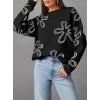 imageDokotoo Sweaters for Women Casual Crewneck Long Sleeve Floral Print Cable Knit Pullover Sweater TopsBlack