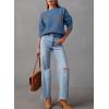 imageDokotoo Sweaters for Women Casual Crewneck Long Sleeve Floral Print Cable Knit Pullover Sweater TopsBlue