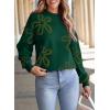 imageDokotoo Sweaters for Women Casual Crewneck Long Sleeve Floral Print Cable Knit Pullover Sweater TopsGreen