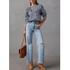 imageDokotoo Sweaters for Women Casual Crewneck Long Sleeve Floral Print Cable Knit Pullover Sweater TopsGrey