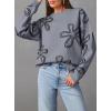 imageDokotoo Sweaters for Women Casual Crewneck Long Sleeve Floral Print Cable Knit Pullover Sweater TopsGrey