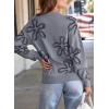 imageDokotoo Sweaters for Women Casual Crewneck Long Sleeve Floral Print Cable Knit Pullover Sweater TopsGrey