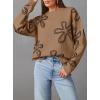 imageDokotoo Sweaters for Women Casual Crewneck Long Sleeve Floral Print Cable Knit Pullover Sweater TopsKhaki