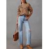 imageDokotoo Sweaters for Women Casual Crewneck Long Sleeve Floral Print Cable Knit Pullover Sweater TopsKhaki