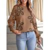 imageDokotoo Sweaters for Women Casual Crewneck Long Sleeve Floral Print Cable Knit Pullover Sweater TopsKhaki