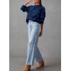 imageDokotoo Sweaters for Women Casual Crewneck Long Sleeve Floral Print Cable Knit Pullover Sweater TopsNavy Blue