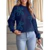 imageDokotoo Sweaters for Women Casual Crewneck Long Sleeve Floral Print Cable Knit Pullover Sweater TopsNavy Blue