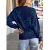 imageDokotoo Sweaters for Women Casual Crewneck Long Sleeve Floral Print Cable Knit Pullover Sweater TopsNavy Blue