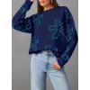 imageDokotoo Sweaters for Women Casual Crewneck Long Sleeve Floral Print Cable Knit Pullover Sweater TopsNavy Blue