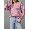 imageDokotoo Sweaters for Women Casual Crewneck Long Sleeve Floral Print Cable Knit Pullover Sweater TopsPink