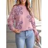 imageDokotoo Sweaters for Women Casual Crewneck Long Sleeve Floral Print Cable Knit Pullover Sweater TopsPink