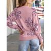 imageDokotoo Sweaters for Women Casual Crewneck Long Sleeve Floral Print Cable Knit Pullover Sweater TopsPink