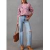 imageDokotoo Sweaters for Women Casual Crewneck Long Sleeve Floral Print Cable Knit Pullover Sweater TopsPink