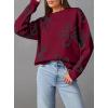 imageDokotoo Sweaters for Women Casual Crewneck Long Sleeve Floral Print Cable Knit Pullover Sweater TopsRed