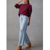 imageDokotoo Sweaters for Women Casual Crewneck Long Sleeve Floral Print Cable Knit Pullover Sweater TopsRed