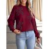 imageDokotoo Sweaters for Women Casual Crewneck Long Sleeve Floral Print Cable Knit Pullover Sweater TopsRed