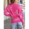 imageDokotoo Sweaters for Women Casual Crewneck Long Sleeve Floral Print Cable Knit Pullover Sweater TopsRose Red