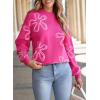 imageDokotoo Sweaters for Women Casual Crewneck Long Sleeve Floral Print Cable Knit Pullover Sweater TopsRose Red