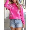 imageDokotoo Sweaters for Women Casual Crewneck Long Sleeve Floral Print Cable Knit Pullover Sweater TopsRose Red
