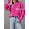 imageDokotoo Sweaters for Women Casual Crewneck Long Sleeve Floral Print Cable Knit Pullover Sweater TopsRose Red