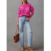 imageDokotoo Sweaters for Women Casual Crewneck Long Sleeve Floral Print Cable Knit Pullover Sweater TopsRose Red
