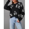 imageDokotoo Sweaters for Women Casual Crewneck Long Sleeve Floral Print Cable Knit Pullover Sweater TopsY Black2