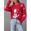 imageDokotoo Sweaters for Women Casual Crewneck Long Sleeve Floral Print Cable Knit Pullover Sweater TopsZ Red 2