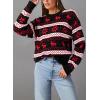 imageDokotoo Sweaters for Women Casual Crewneck Long Sleeve Floral Print Cable Knit Pullover Sweater TopsZ Red Black