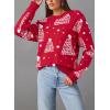 imageDokotoo Sweaters for Women Casual Crewneck Long Sleeve Floral Print Cable Knit Pullover Sweater TopsZ Red4