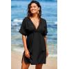imageDokotoo Swimsuit Coverup for Women Hollow Out V Neck Short Sleeve Bathing Suit Bikini Beach Cover Ups Mini DressBlack
