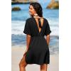 imageDokotoo Swimsuit Coverup for Women Hollow Out V Neck Short Sleeve Bathing Suit Bikini Beach Cover Ups Mini DressBlack