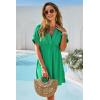 imageDokotoo Swimsuit Coverup for Women Hollow Out V Neck Short Sleeve Bathing Suit Bikini Beach Cover Ups Mini DressGreen