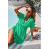 imageDokotoo Swimsuit Coverup for Women Hollow Out V Neck Short Sleeve Bathing Suit Bikini Beach Cover Ups Mini DressGreen