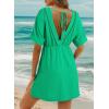 imageDokotoo Swimsuit Coverup for Women Hollow Out V Neck Short Sleeve Bathing Suit Bikini Beach Cover Ups Mini DressGreen