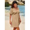 imageDokotoo Swimsuit Coverup for Women Hollow Out V Neck Short Sleeve Bathing Suit Bikini Beach Cover Ups Mini DressKhaki