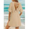 imageDokotoo Swimsuit Coverup for Women Hollow Out V Neck Short Sleeve Bathing Suit Bikini Beach Cover Ups Mini DressKhaki