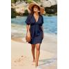 imageDokotoo Swimsuit Coverup for Women Hollow Out V Neck Short Sleeve Bathing Suit Bikini Beach Cover Ups Mini DressNavy